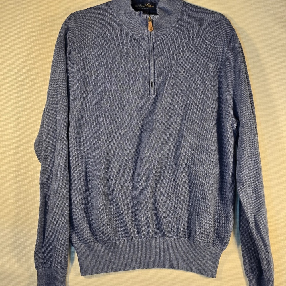 Brooks Brothers Blue‎ Cotton Cashmere Quarter Zip Sweater Pullover Men's Large